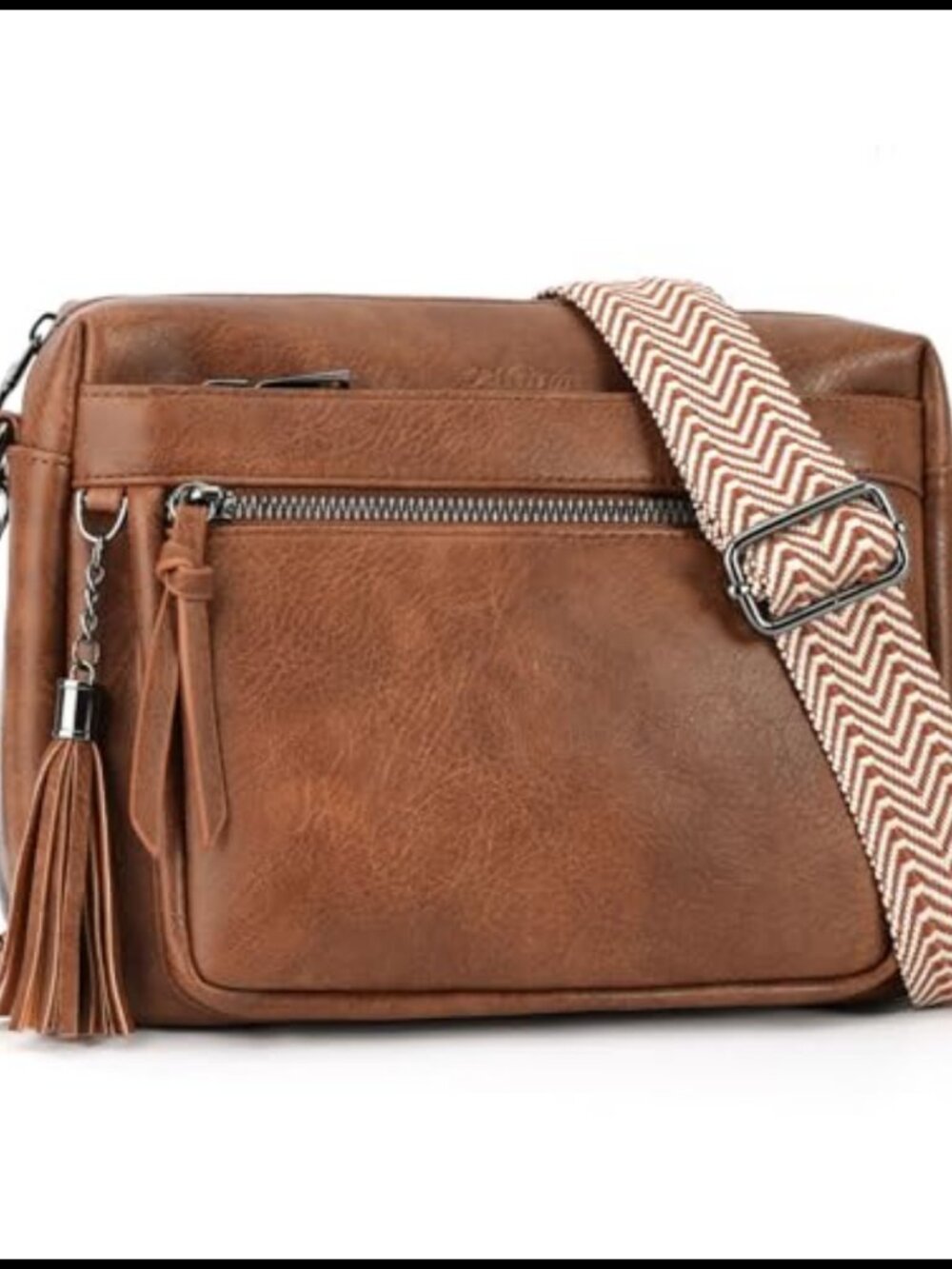 Vegan Leather Crossbody Bag Multi Pocket Shoulder Handbag Tassel